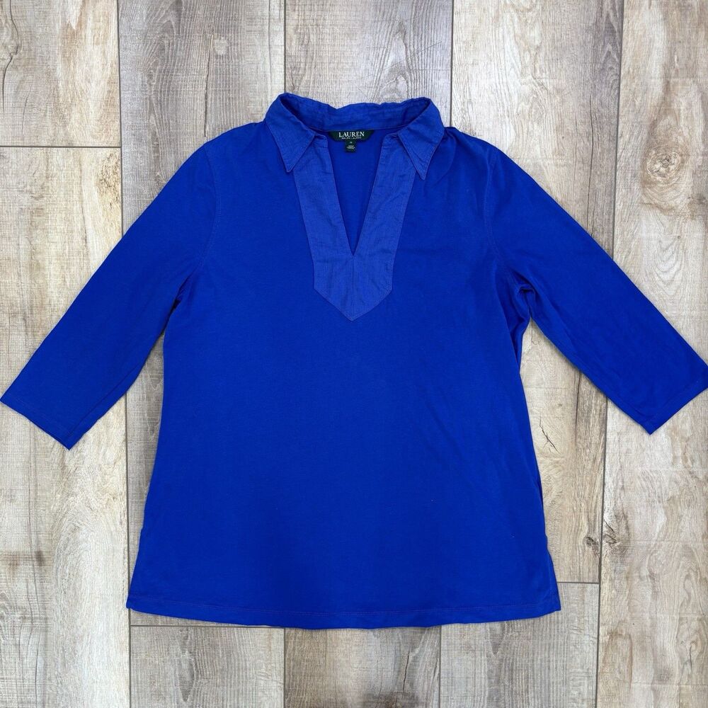 LRL Ralph Lauren Shirt Women 1X Blue Cobalt 100% Cotton Classic Preppy Coastal
